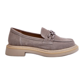 S.Barski Mocassini da donna in pelle scamosciata con tacco piatto con decorazione D&amp;A TW101 Grigio