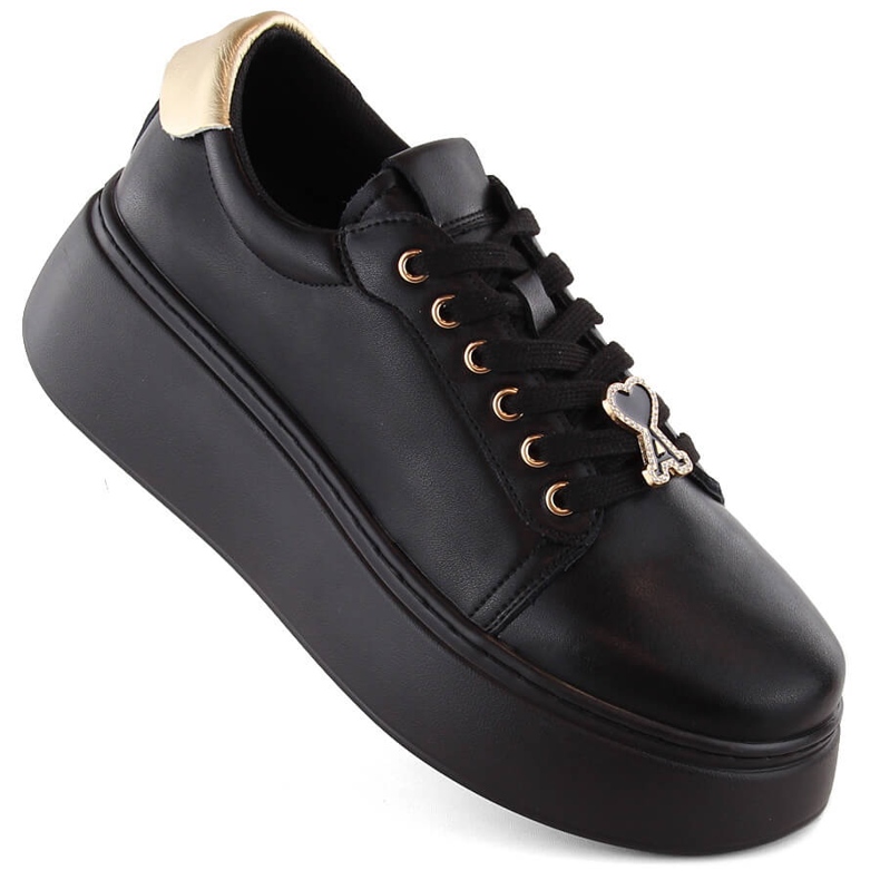 Scarpe da donna in pelle su plateau nero, Vinceza 66700