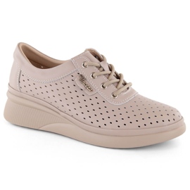 Scarpe da donna in pelle traforata, beige, Vinceza 7890