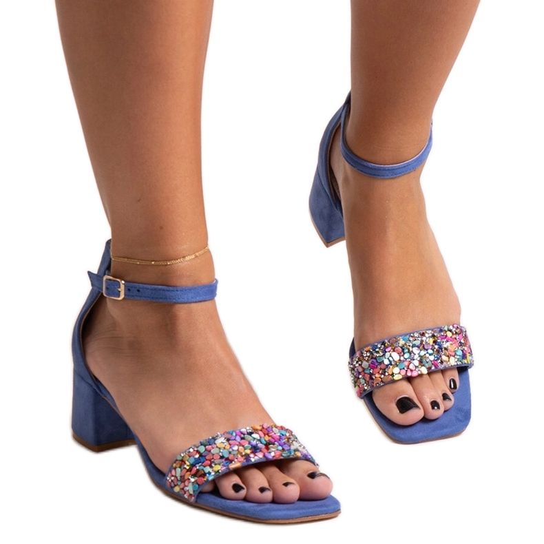 Sandali con tacco alto e pietre Ghuson colorate blu