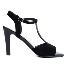 Sandali eleganti neri con tacco in pelle scamosciata di Sergio Leone nero