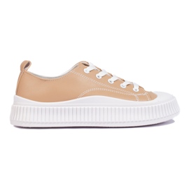 Sneakers da donna marroni realizzate in pelle ecologica beige