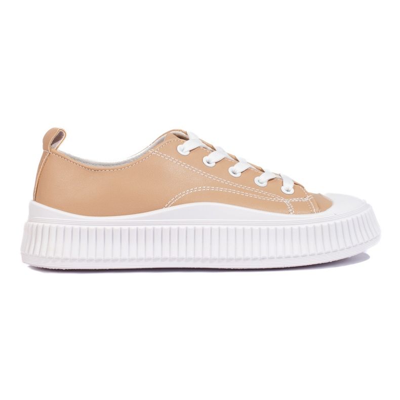 Sneakers da donna marroni realizzate in pelle ecologica beige