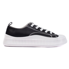Sneakers nere da donna realizzate in pelle ecologica nero