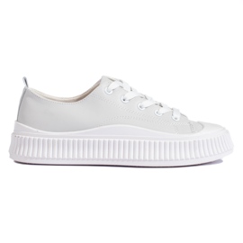 Sneakers grigie da donna realizzate in pelle ecologica grigio