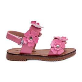 Sandali per bambini laccati decorati con fiori, tinette rosa