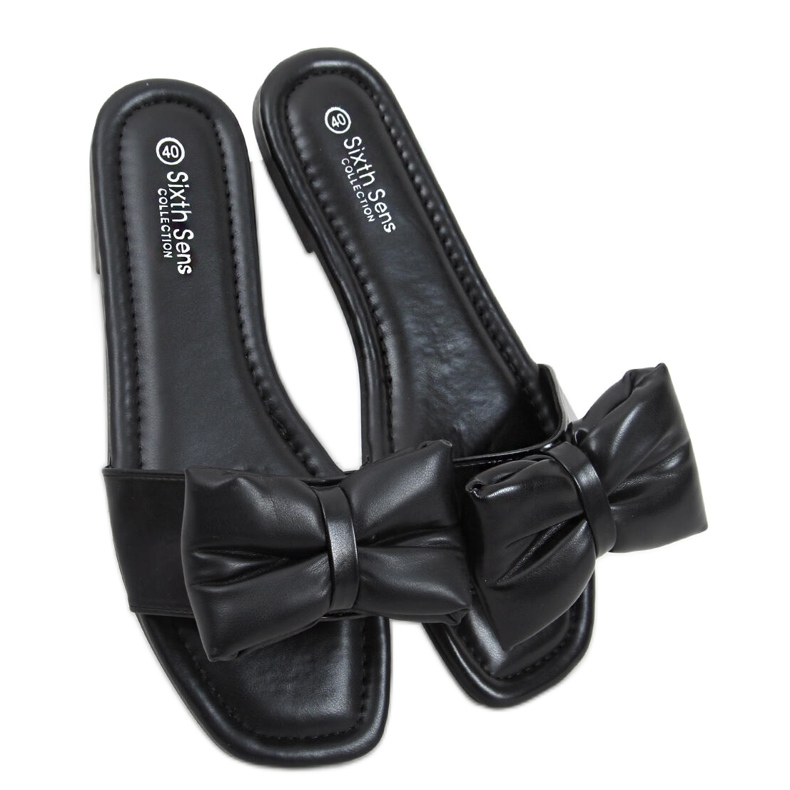 Ciabatte Mili nere con fiocco nero