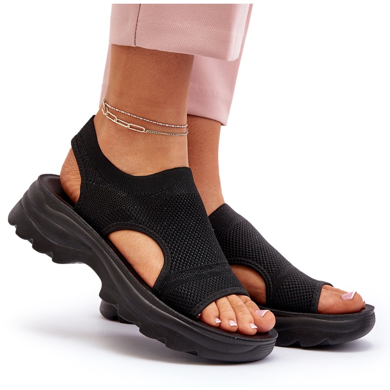 Sandali Sportivi Da Donna Con Suola Spessa, Colore Nero