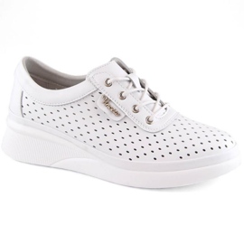 Vinceza W JAN274 scarpe con zeppa traforate in pelle bianca