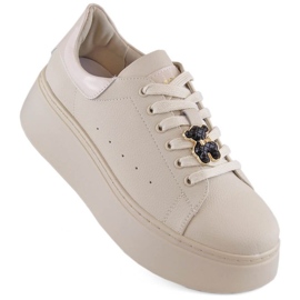 Scarpe con zeppa in pelle con orsetto Vinceza W JAN276A, beige