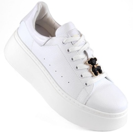 Scarpe con plateau in pelle con orsetto Vinceza W JAN276B, bianche bianca
