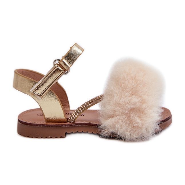 Sandali In Velcro Da Bambino Con Pelliccia, Rosavere Oro d'oro