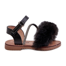 Sandali In Velcro Da Bambino Con Pelliccia, Rosavere Nero