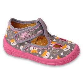 Ciabatte per bambini Befado con velcro 630P015 gattini grigi e rosa grigio