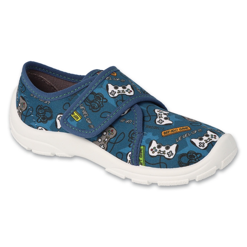 Ciabatte per bambini Befado, Velcro 974Y567, blu con motivi