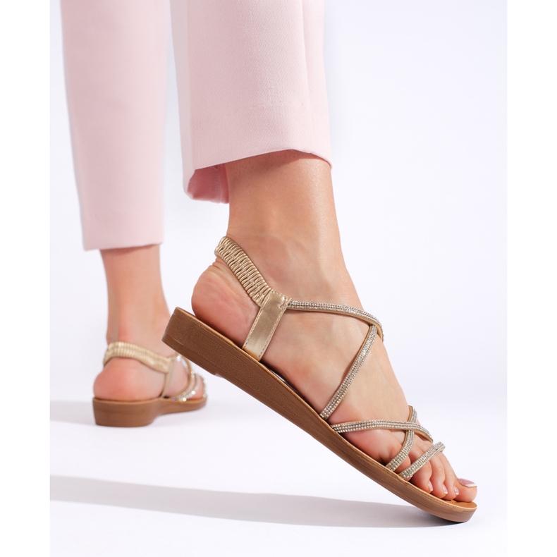 Sandali slip-on dorati con strass d'oro
