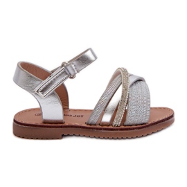 Sandali con velcro argento lucido da bambino Delphina