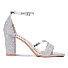 Sandali argento con tacco da donna