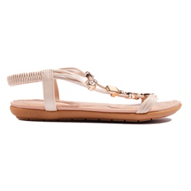 Sandali bassi da donna beige con decorazioni