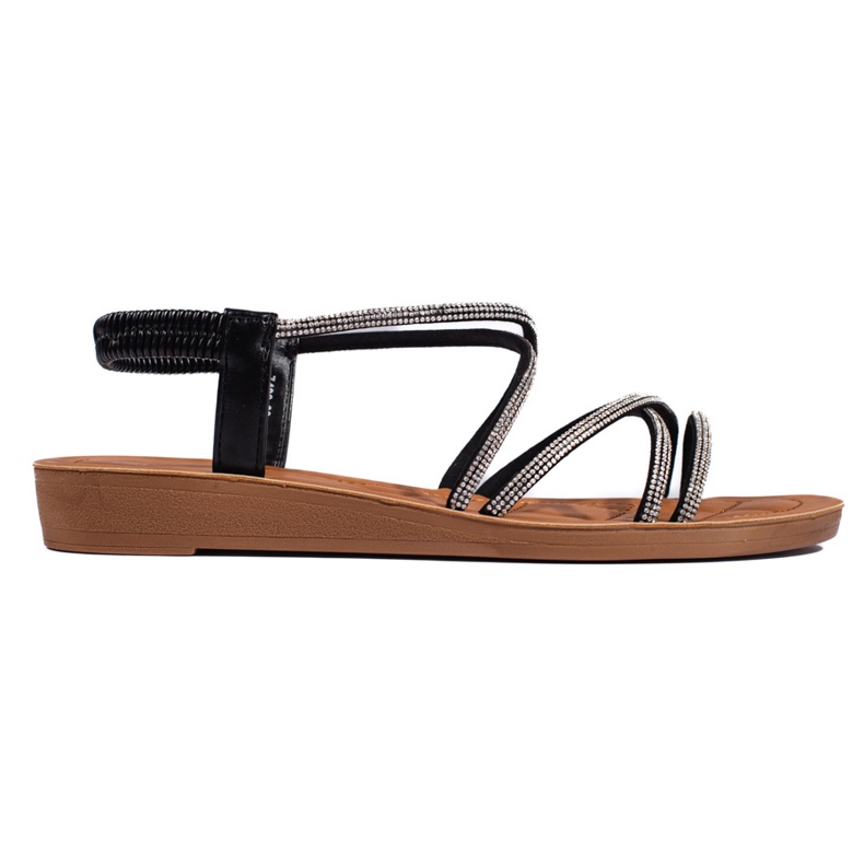 Sandali slip-on neri con strass nero