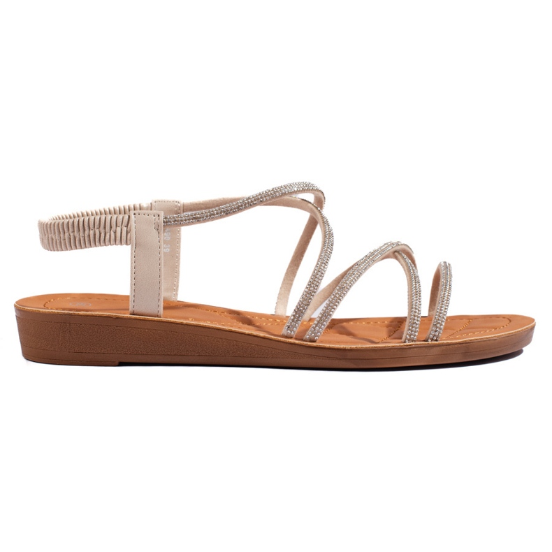 Sandali slip-on beige con strass