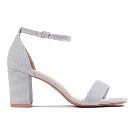 Sandali con tacco da donna in broccato argento