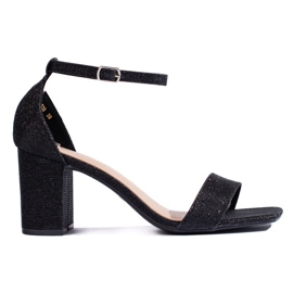 Sandali con tacco da donna in broccato nero