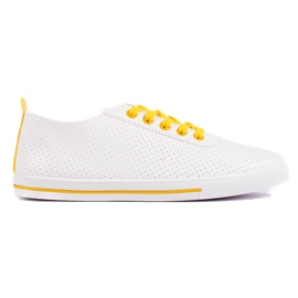 Sneakers da donna bianche con lacci gialli bianca