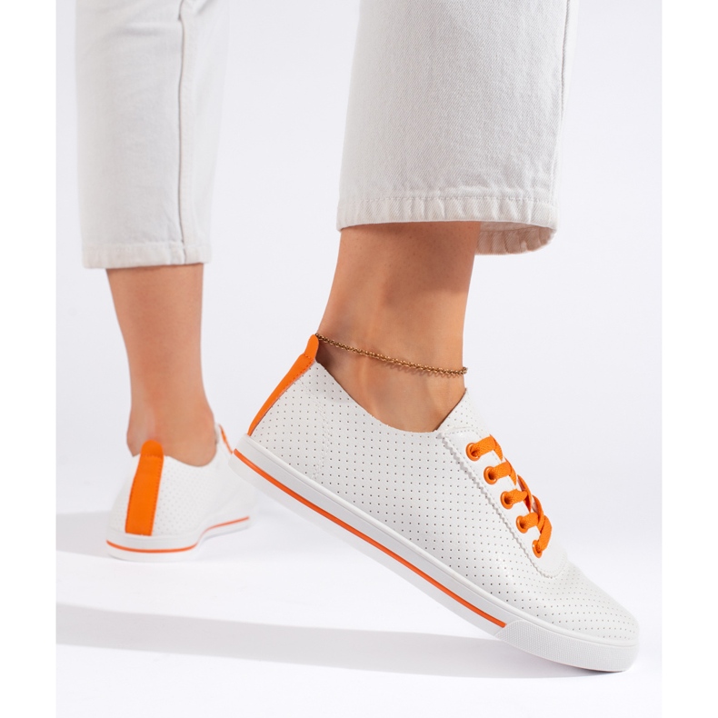 Sneakers da donna bianche con lacci arancioni bianca
