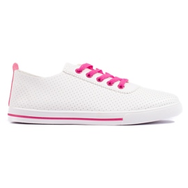 Sneakers da donna bianche con lacci rosa bianco