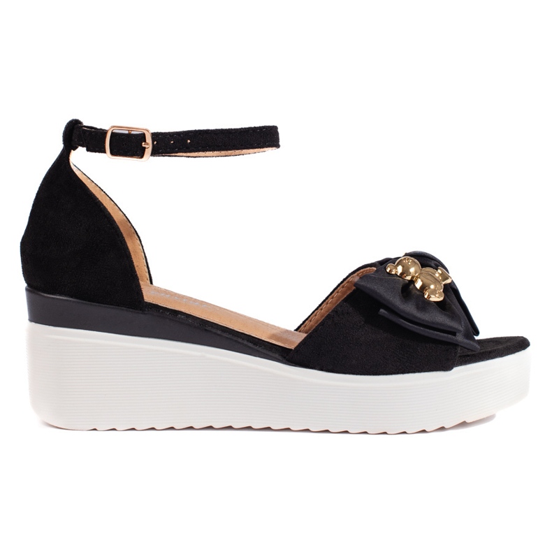 Seastar Sandali neri con zeppa da donna con fiocco nero