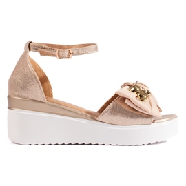 Seastar Sandali con zeppa da donna color oro con fiocco d'oro