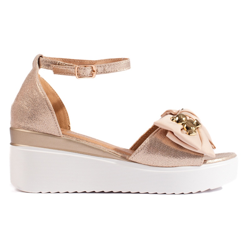 Seastar Sandali con zeppa da donna color oro con fiocco d'oro