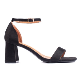 Sandali con tacco da donna in camoscio nero