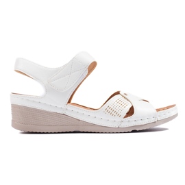 Sandali bianchi con zeppa con velcro da donna bianca