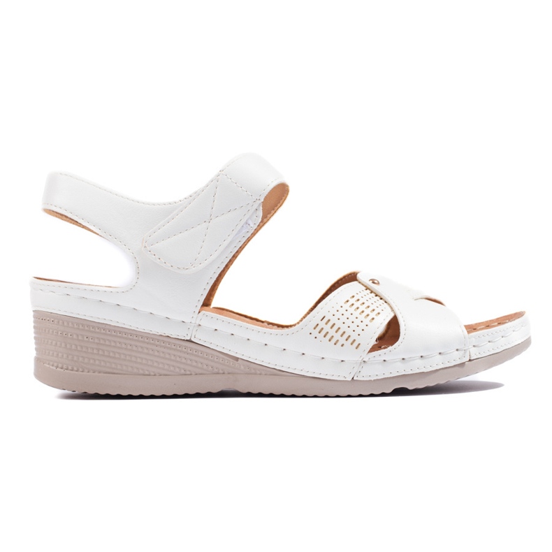 Sandali bianchi con zeppa con velcro da donna bianca