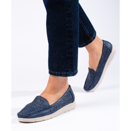 Mocassini traforati da donna, colore blu navy
