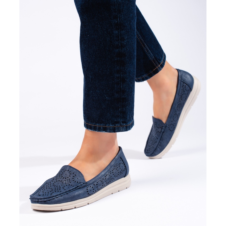 Mocassini traforati da donna, colore blu navy