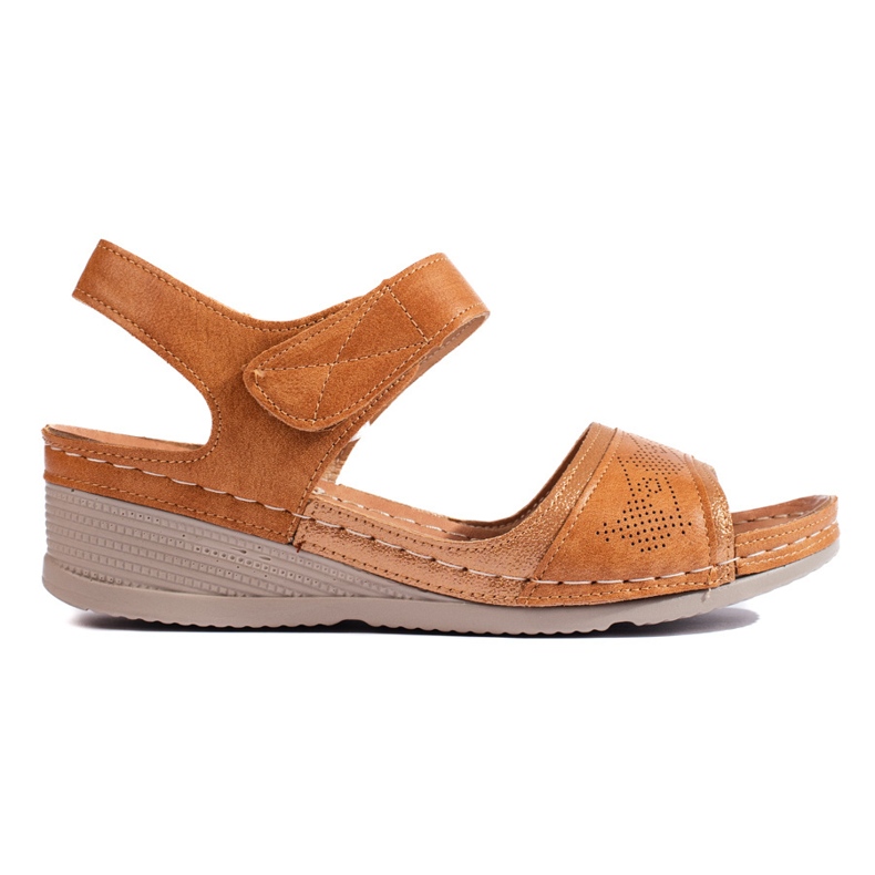 Sandali cammello da donna con velcro marrone