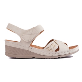 Sandali con zeppa beige da donna con velcro