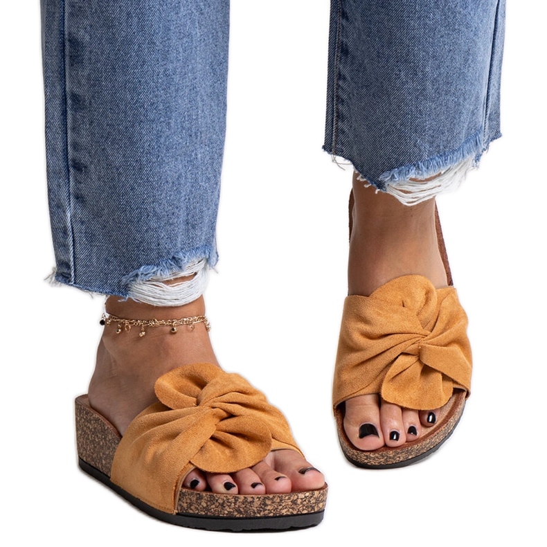 Pantofole marroni con zeppa Ghaza in sughero marrone