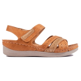 Sandali con velcro marroni da donna marrone