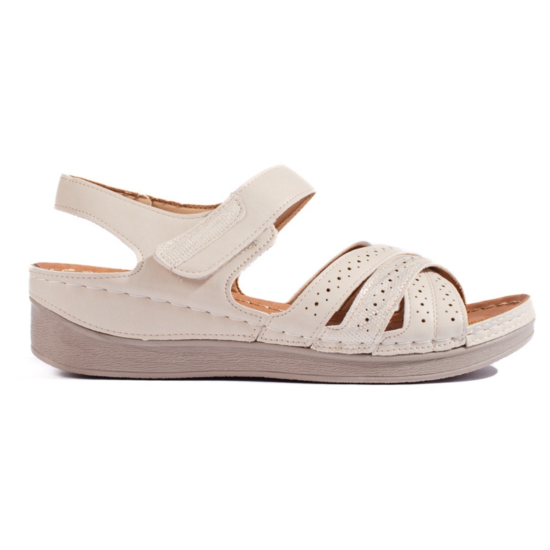 Sandali beige con velcro da donna