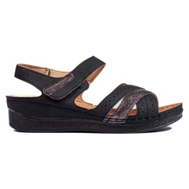 Sandali neri con velcro da donna nero