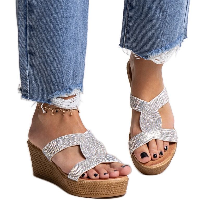 Mules con zeppa in argento e zirconi Antuanet d'argento