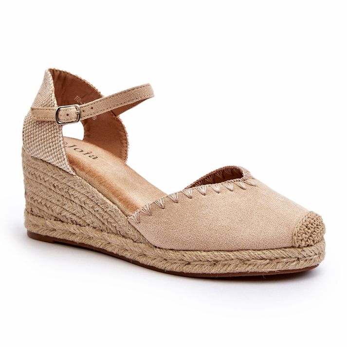 Sandali con zeppa espadrillas in pelle scamosciata con treccia Raylin beige