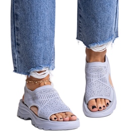 Sandali platform in tessuto grigio con strass Delmare