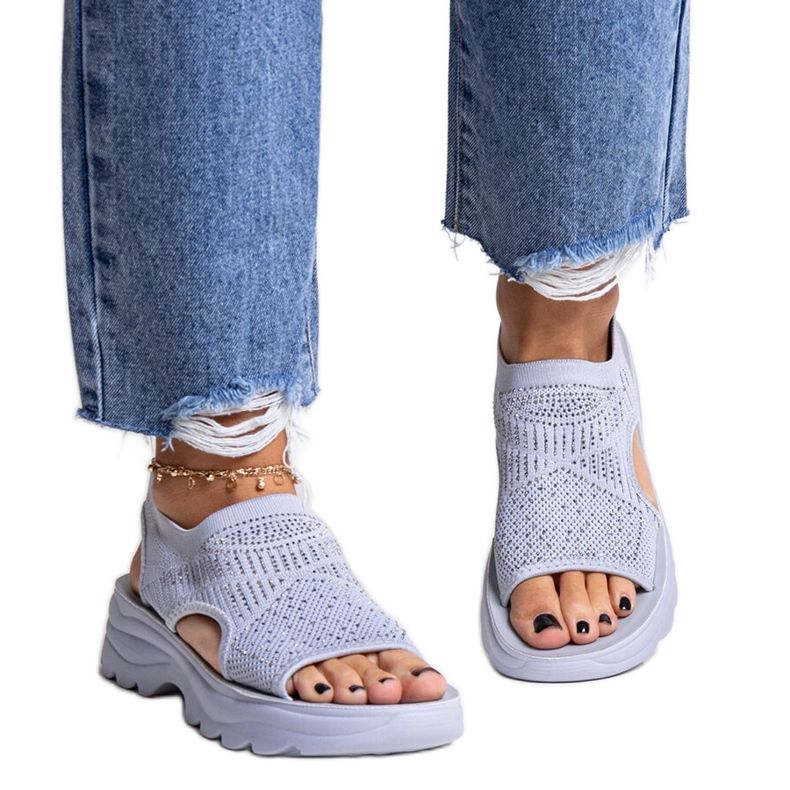 Sandali platform in tessuto grigio con strass Delmare