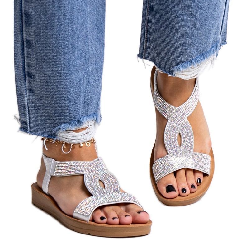 Sandali argento decorati con zirconi Michalina d'argento