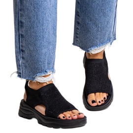 Sandali platform in tessuto nero con strass Delmare